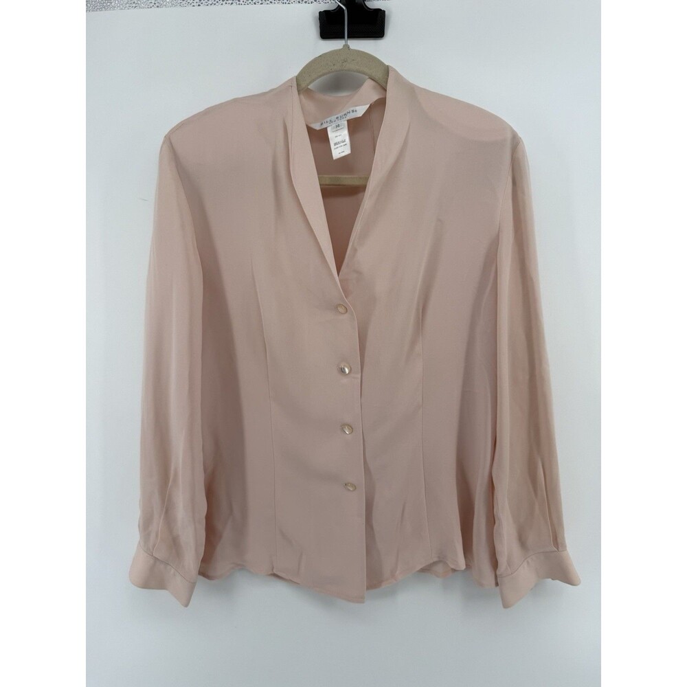 Bill Burns Women Size 14 Button Up Blouse 100% Silk blush Light pink Old Money